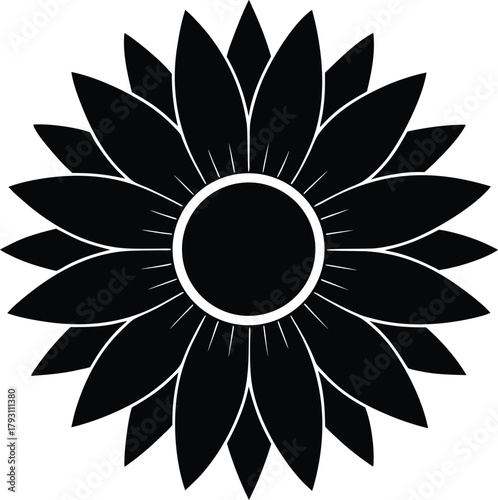 Sunflower Vector Silhouette Design Simple Blossom Floral Graphic Element Icon Isolated Black Flower Head Sign Summer Plant Garden Glyph Template