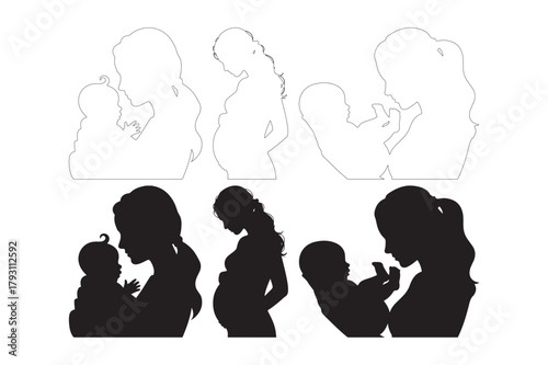 Silhouettes of motherhood pregnancy to infancy