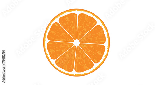 A bright, juicy orange slice illustration isolated on a white backdrop, a symbol of summer wellness and natural vitamin C vitality