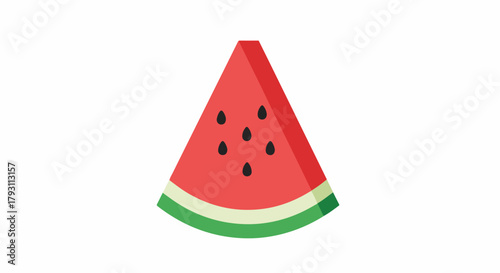 A crisp slice of ripe watermelon with black seeds, perfect for a refreshing summer treat
