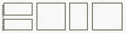Set of blank rectangle and square postage stamp vector icons. Postage stamp set. Mockup postage stamps. Blank postage stamp borders templates.