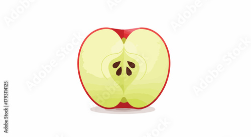 A fresh red apple cut in half, showcasing its core and seeds. Vector illustration isolated on a white background for healthy eating concepts