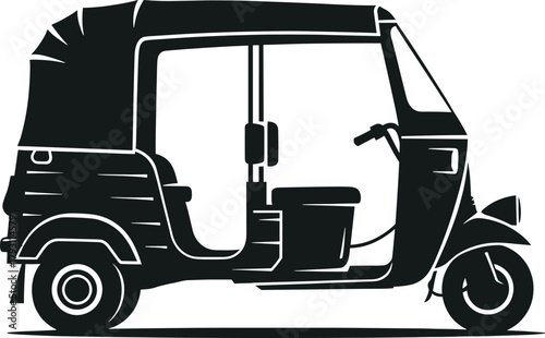 Black silhouette of a three-wheeled auto rickshaw white, auto rickshaw, tuk, silhouette, black, white, transportation, vehicle, three-wheeler, motor vehicle, public transport, taxi, travel, transport,