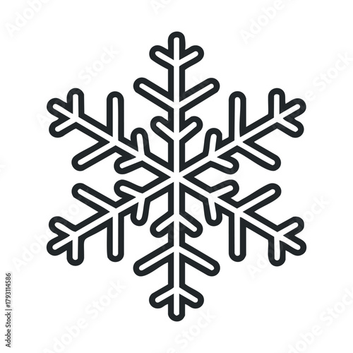 Unique snowflake design for winter celebration and decor.Vector outline icon