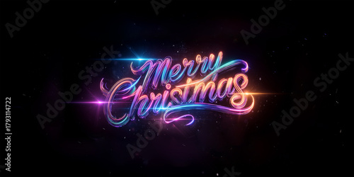 Vibrant Luminous Brush Stroke Lettering Christmas Greeting Card Graphic