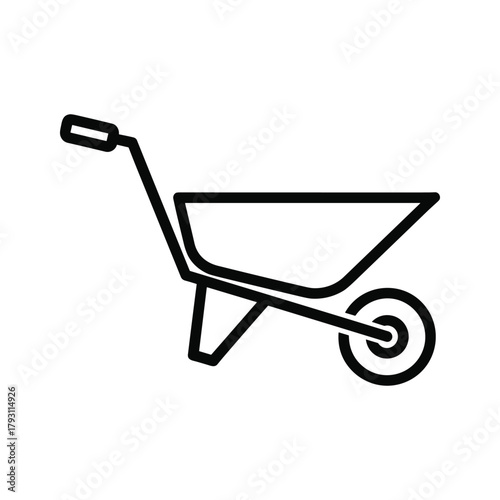 Simple line art icon of a wheelbarrow