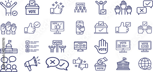 Collection of election and voting icons in a hand drawn style