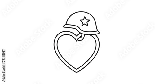 Abstract monochrome graphic symbol heart with military helmet star design illustration