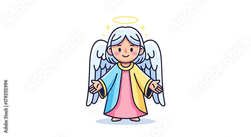 Adorable cartoon angel with halo and wings radiating kindness and peace depiction