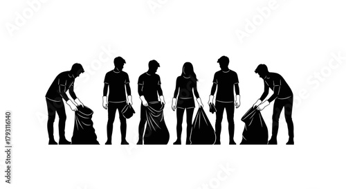 Friends cleaning the beach in gloves on transparent background