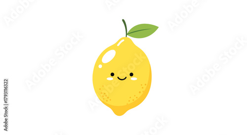 Adorable lemon character with smiling expression conveying cheerful vibes, isolated on white