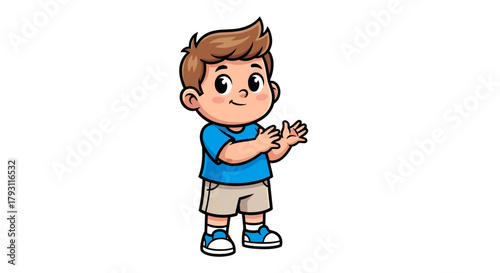 Animated illustration of a joyful young boy clapping with excitement and delight for events