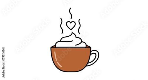 Animated warm beverage with whipped cream and a heart, creating a feeling of coziness