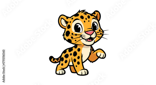 Animated young jaguar cub standing playfully on a clear white background design