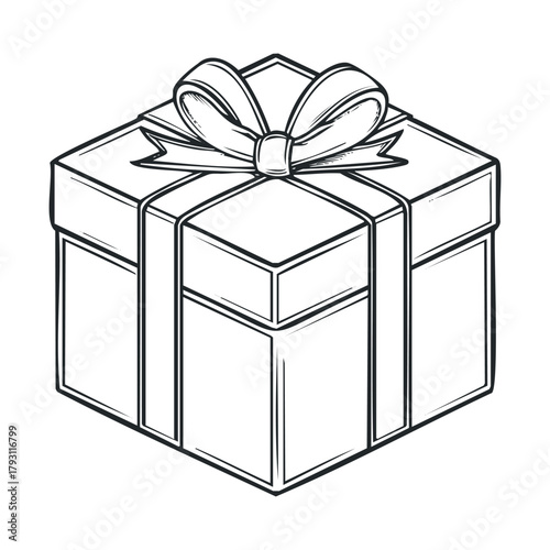 Decorative gift box with ribbon for special occasions and celebrations.Vector hand draw