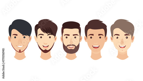 Collection of male facial features and hairstyles for character design and avatar creation