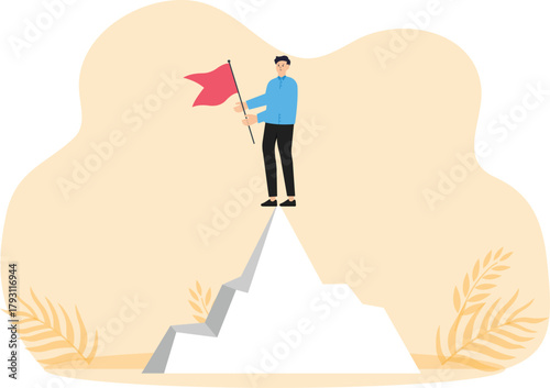 business winning or achievement and winner or champion looking for next mission goal or target, new vision or challenge mountain top looking for new challenge concept
