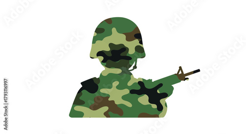 Camouflage Soldier Silhouette Vector Graphic Depiction of Military Figure with Weapon