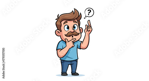 Cartoon character thinking with question mark over his head, trying to figure out something