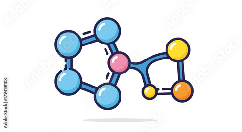 Cartoon Molecular Structure Vector Graphic, Isolated on White Background, Connected Atoms