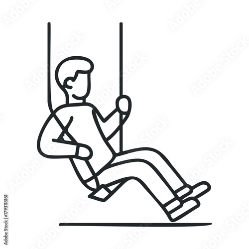 Enjoying leisure time on a swing in a park setting.Vector Black and white line art