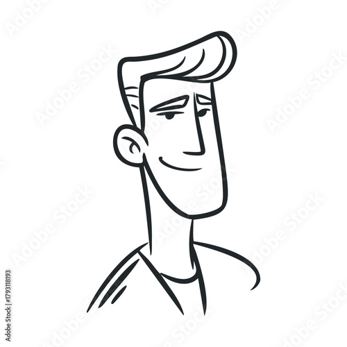 Smiling young man in casual clothing with a friendly expression.Vector Black and white line art