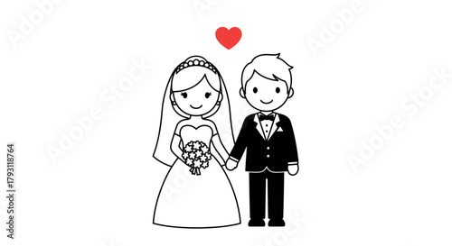 Charming cartoon wedding couple illustration expressing love and commitment during the marriage