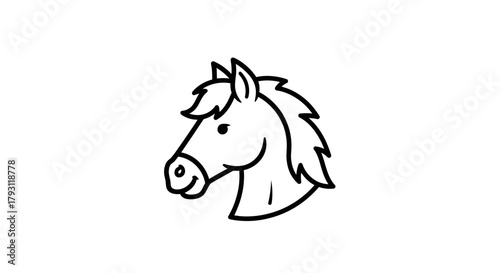 Charming horse head contour drawing with playful cartoon style for kids designs