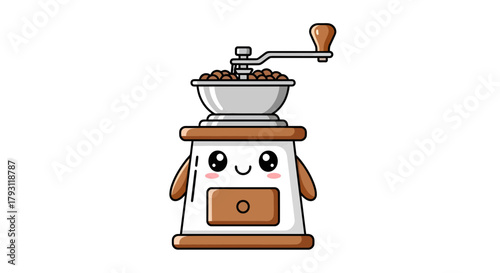 Charming coffee grinder cartoon character ready to grind delicious fresh roasted beans
