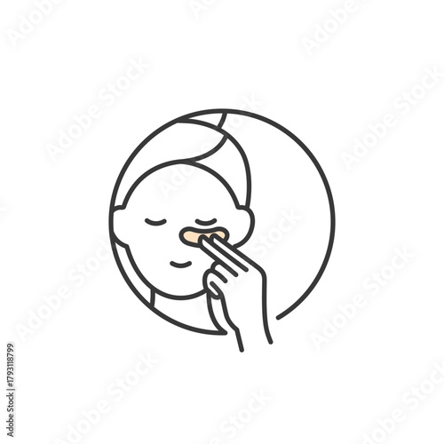 Eye cream application icon and logo showing gentle under-eye treatment for dark circles, puffiness and fine lines, youthful glow, anti-aging skincare, daily beauty routine illustration.