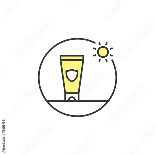 Sunscreen icon for skincare logo design—ideal for SPF product labels, UV defense campaigns, or beauty ads. Highlights sun safety, skin shield, and daily protection routines.