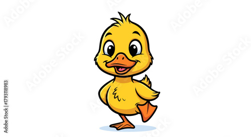 Cheerful cartoon duckling illustration with vibrant yellow feathers and playful posture
