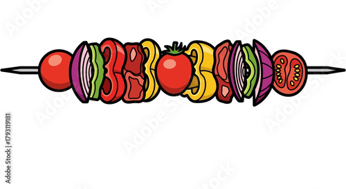 A colorful skewer featuring various fresh vegetables, ready for grilling and delicious eating.