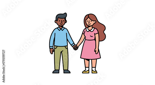 Delightful doodle of a young couple, holding hands, symbolizing affection and companionship