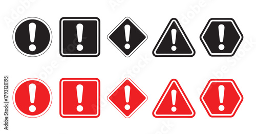Caution Signs Black and Red Exclamation Point Symbols for Safety Warnings and Important Information Messaging