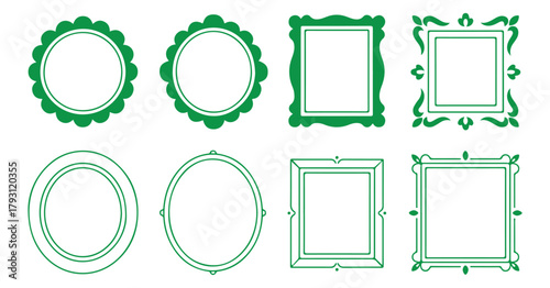 Set of Elegant Green Frames Ornate, Geometric, and Floral Designs for Creative Projects and Decorative Elements