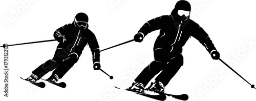 Two skiers skillfully navigating a snowy mountain, capturing the excitement and beauty of winter sports a thrilling scene of adventure