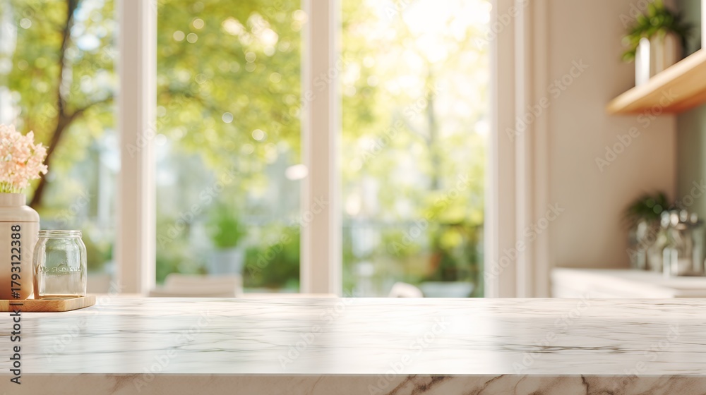 Fototapeta premium marble countertop in bright kitchen