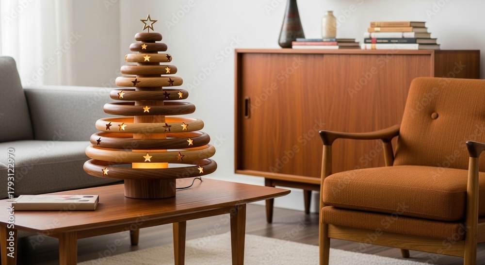 Naklejka premium Modern living room interior with fireplace and wooden furniture