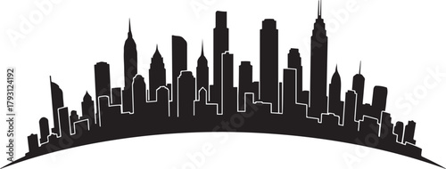 Black Silhouette Skyline of Modern City Buildings on White Background urban architecture