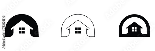 Modern minimalist house logo icon symbolizing home security and comfort in a clean, abstract design.