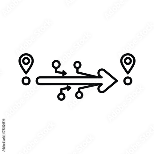 Oneway rental icon with directional arrow and location pins