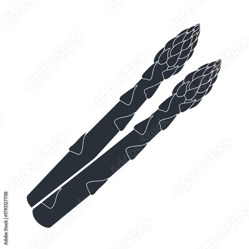Two dark silhouette asparagus spears, a healthy and nutritious vegetable, isolated on a