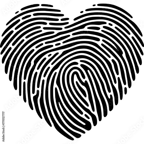 Unique Love: An endearing representation of love and connection, a heart formed by the intricate patterns of a fingerprint. A beautiful emblem of the unique bond shared by individuals.