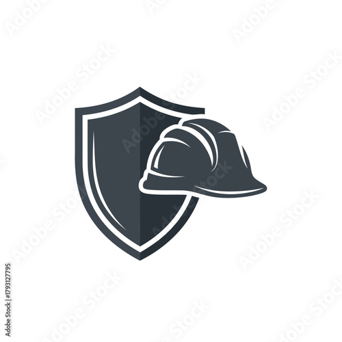 Hard hat and shield icon representing safety and protection in construction or industrial environments