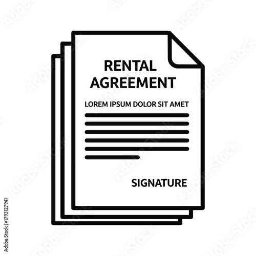 Rental agreement document with signature line and lorem ipsum text