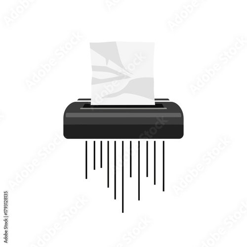 A paper shredder with a sheet of paper being fed into it, creating shredded strips