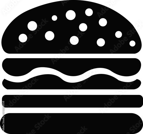 Black burger and coffee icon.Classic fast food meal with burger fries and coffee icon.Black and white icon of a donut burger icon.fast food items including burger and a slice of cheese.
