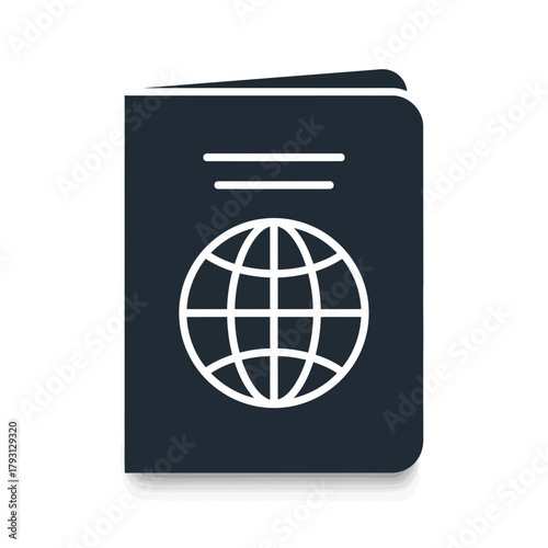 Passport with globe icon, international travel document, symbol for global journey