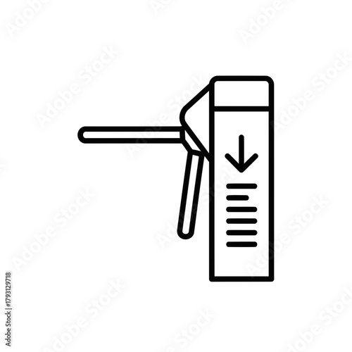 Black outline icon of a turnstile or security gate with an arrow indicating entry, representing access control or passage